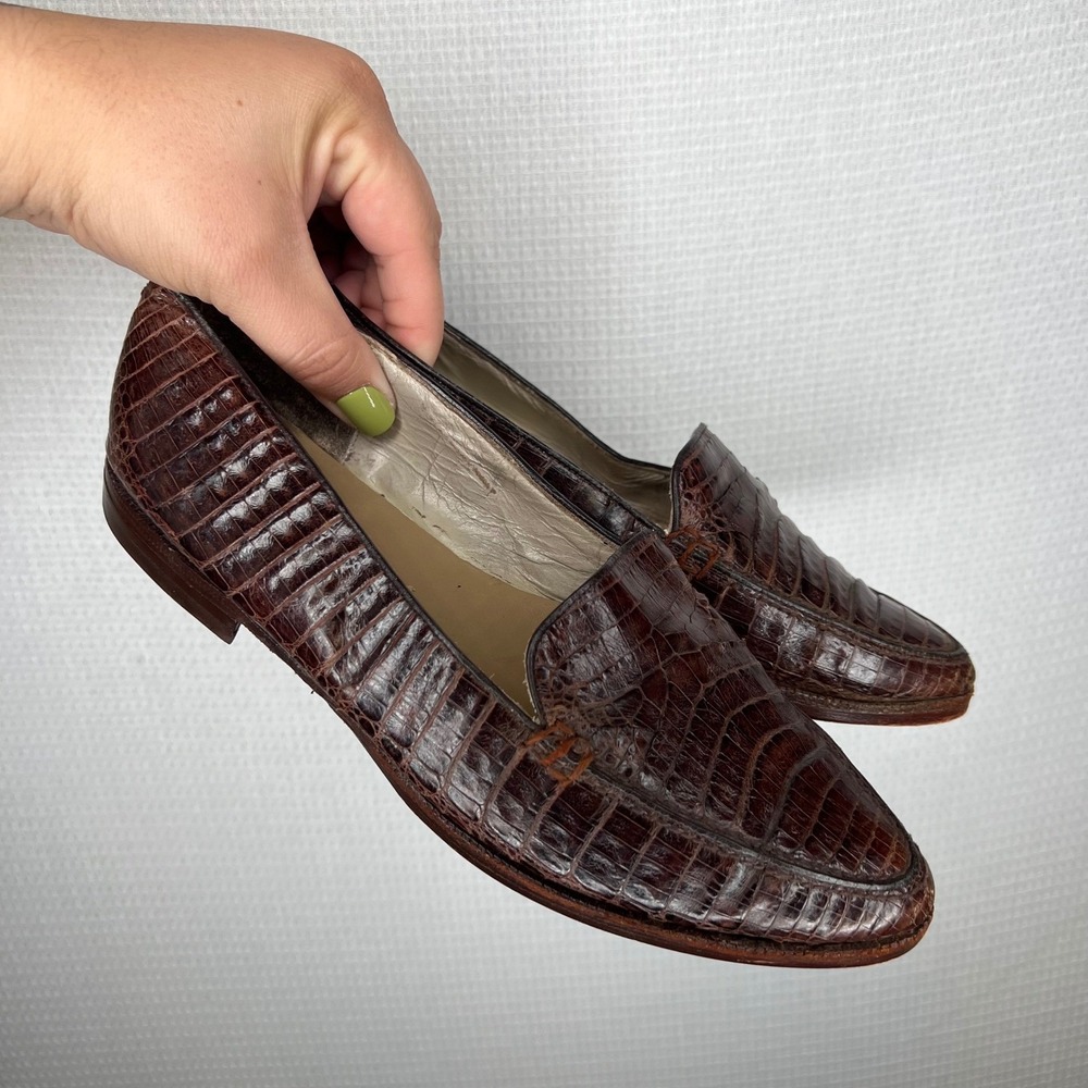 Sao Paulo Vintage Brown Crocodile Alligator Skin Loafers Made in Brazil Size 35
